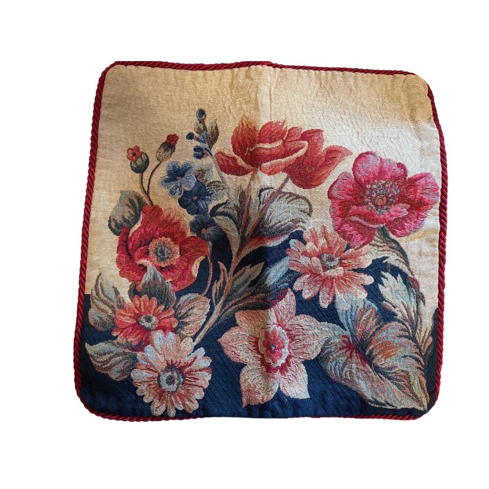 Woven Floral Tapestry Throw  Pillow Cover 16” zip cottagecore Grannycore Italy